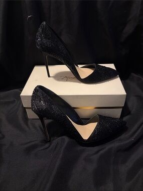 Imagine by Vince Camuto Black Sequin Pointed-Toe Stiletto Pumps